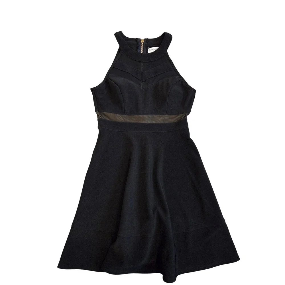 Honey and Rosie Womens Black Halter Skater Dress Mesh Waist‎ Mini Size S